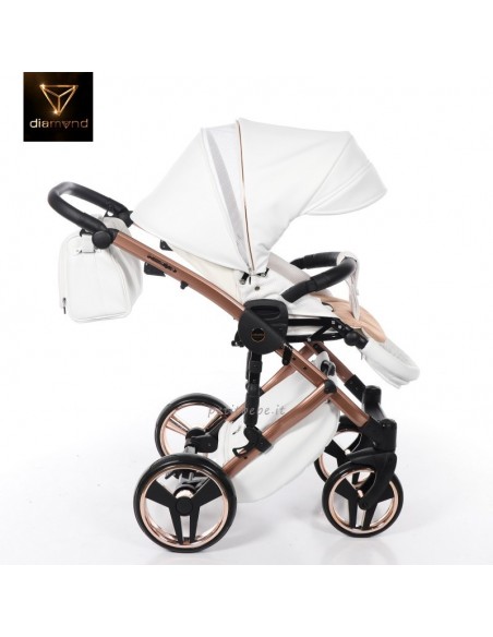 Junama Trio Diamond Mirror Satin Pelle Bianco e Champagne 05